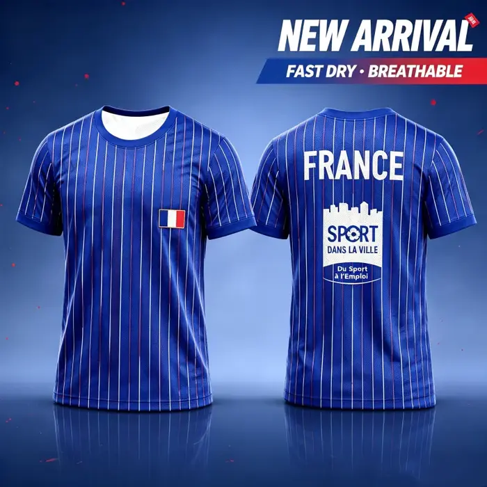 T-shirt rayé France 2026 pour hommes, femmes, enfants et familles – Maillot de sport graphique à manches courtes pour fans de football – T-shirt décontracté de sport