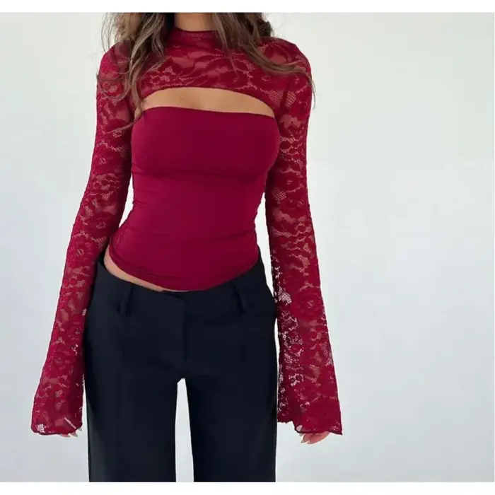 Nouveau T-shirt en dentelle pour femmes haut polyvalent vêtements