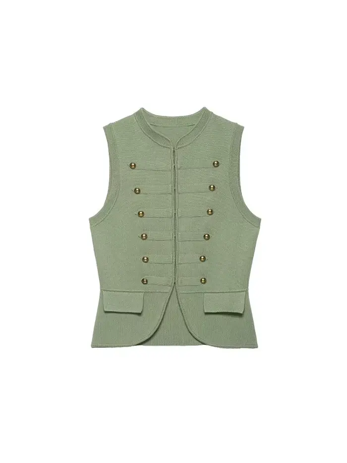 Débardeurs en tricot pour femmes, camisoles, été 2026, col rond, boutons, couleur unie, sans manches