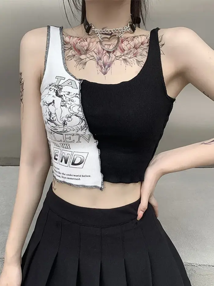 Débardeur en Patchwork de Style Punk pour femmes