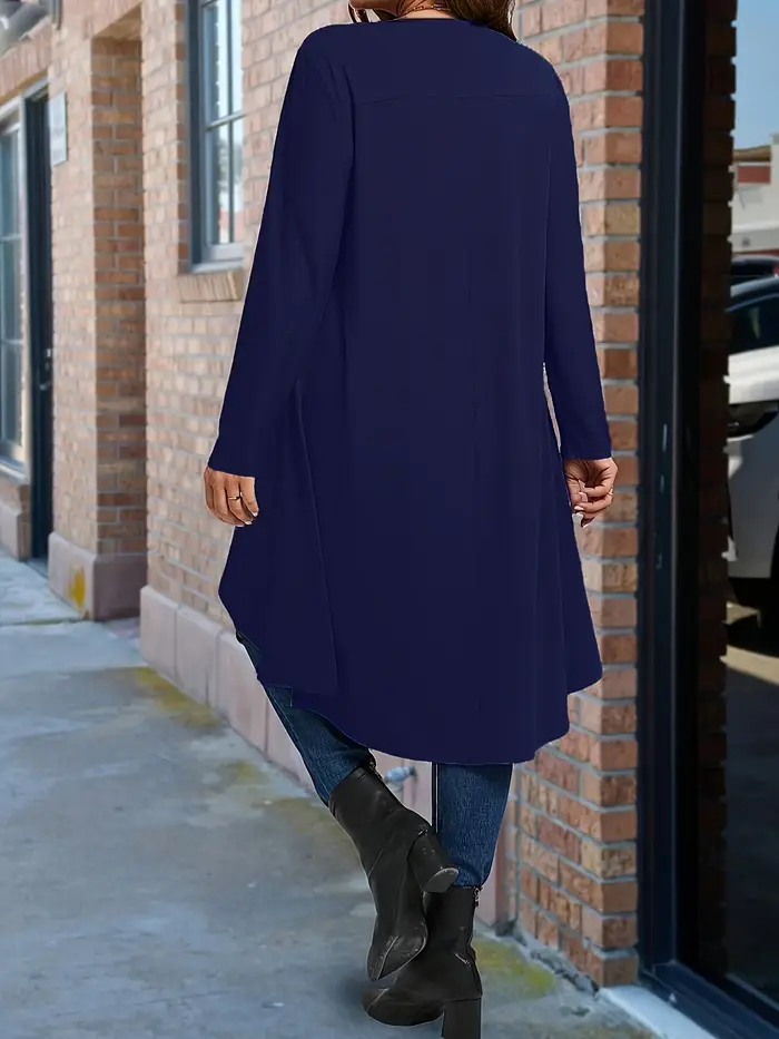 Grande taille femmes élégant ourlet asymétrique à manches longues T-Shirt col rond haut décontracté couleur unie toutes saisons vêtements pull