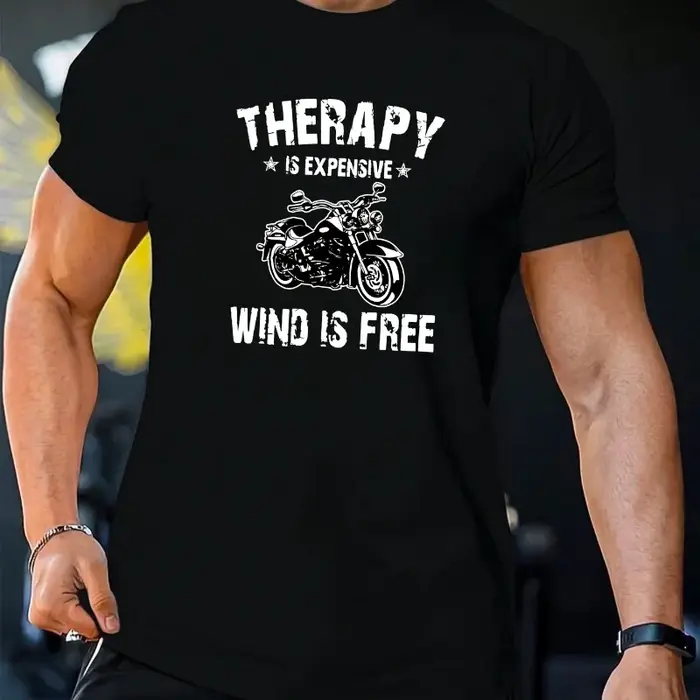 T-shirt graphique de moto pour hommes, design ultra décontracté à manches courtes, parfait pour les