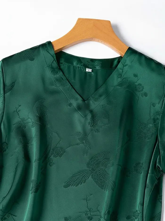 SuyaDream, T-shirt uni pour femme, 100% soie véritable, col en V, tissu jacquard, tee-shirt d'été ch