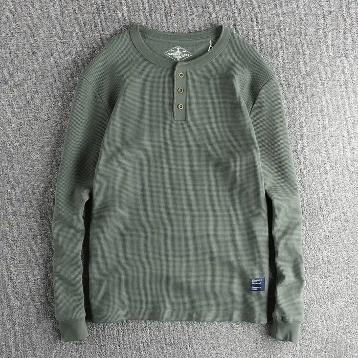 T-shirt à manches longues en tissu gaufré pour hommes