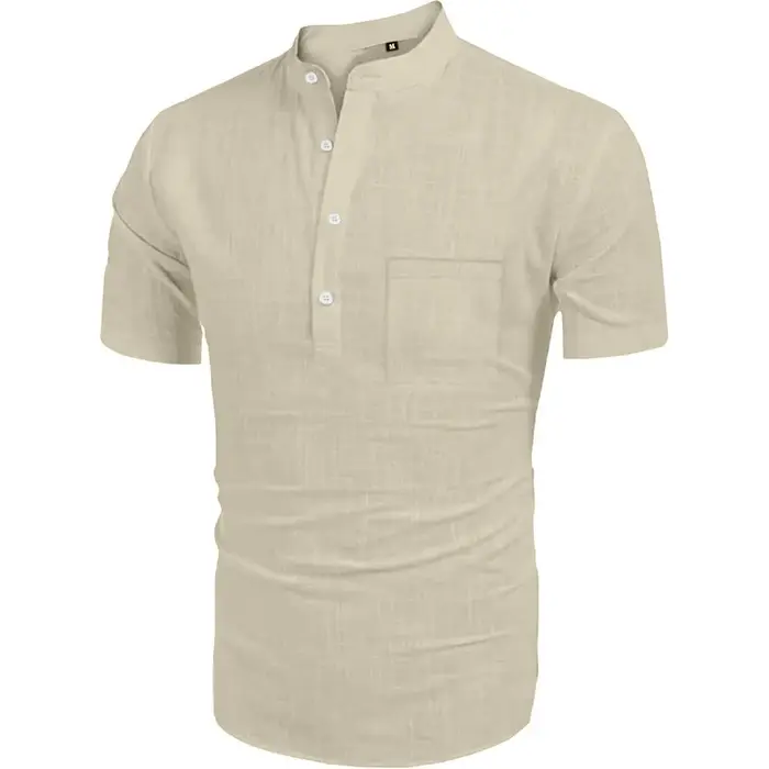Été hommes Henley Shot manches t-shirt casual Hippie plage coton col de chemise léger Yoga t-shirt h