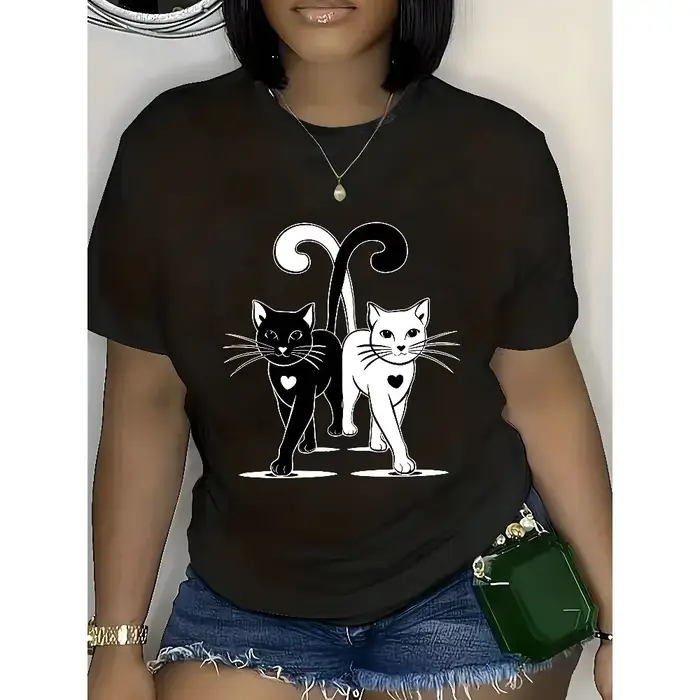 T-shirt imprimé chat pour femme