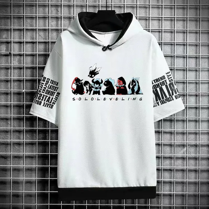 Solo nivellement T-Shirt à capuche nouveau Anime Manga chemise noire