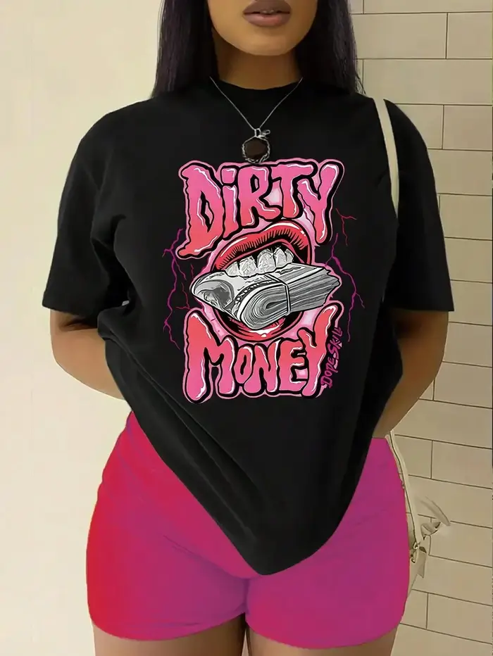 Comment afferer avec Dirrty argent lettre femmes T-Shirt mode t-shirts rue Hip Hop t-shirts surdimen