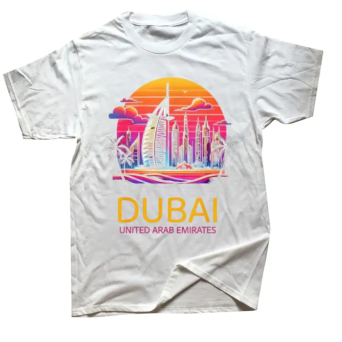 T-shirt amusant en coton 100% coton, motif skyline de Dubaï, Émirats arabes unis, coupe ample et déc