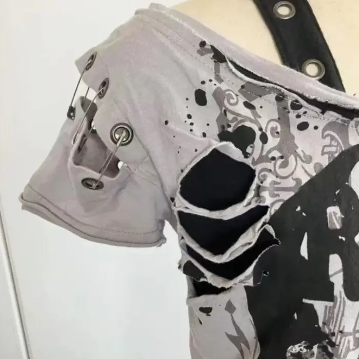 Gothique t-shirts à manches courtes crânes décontracté Punk Hip Hop rue hottie Femme t-shirt graphique t-shirts Vintage vêtements 2000s femmes haut