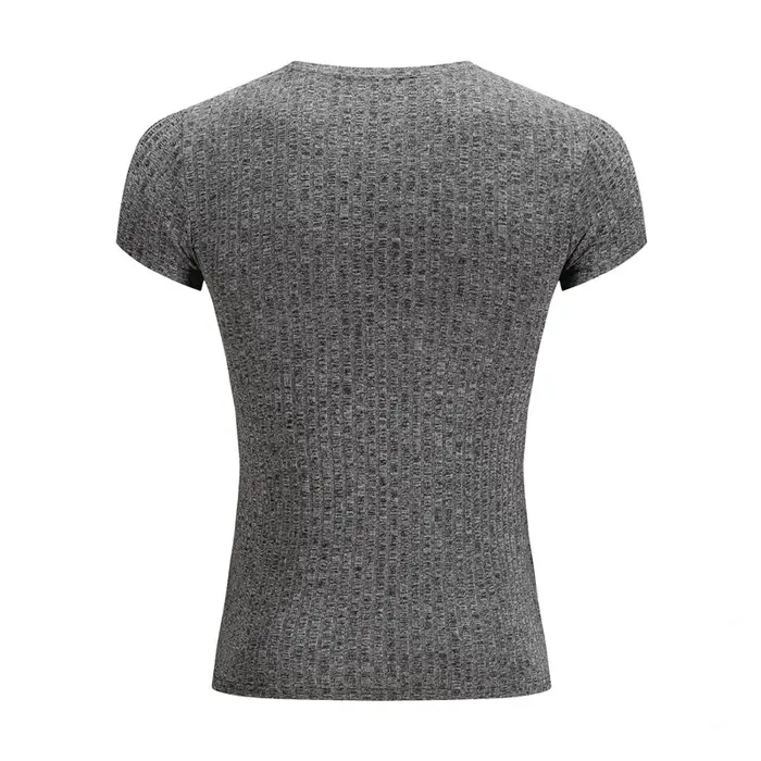 Hommes col en V à manches courtes T-shirt Fitness coupe ajustée sport