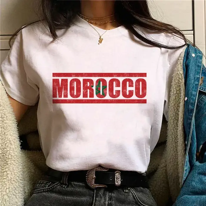 Femmes T-shirt maroc maroc imprimé hauts T-shirt noir femme été T-shirt 90s filles graphique T-shirt femme mignon hauts T-shirt