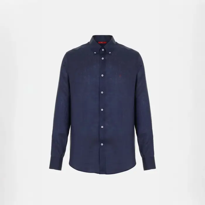 Chemise à manches longues brodée en lin CH pour homme, style élégant, col boutonné, respirante, déco