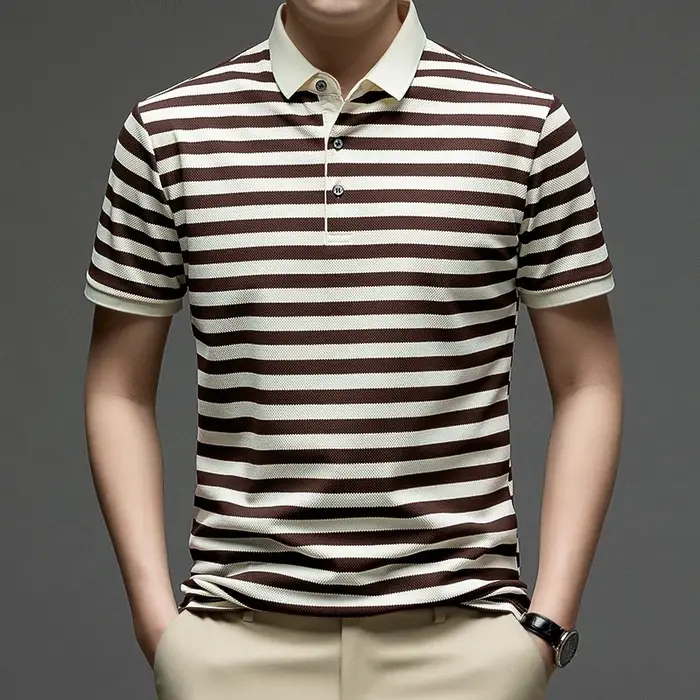 Polo rayé pour hommes, manches courtes