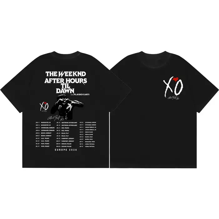 T-shirt graphique The Weeknd After Hours Til Dawn Tour 2026, T-shirts vintage hip-hop à manches cour