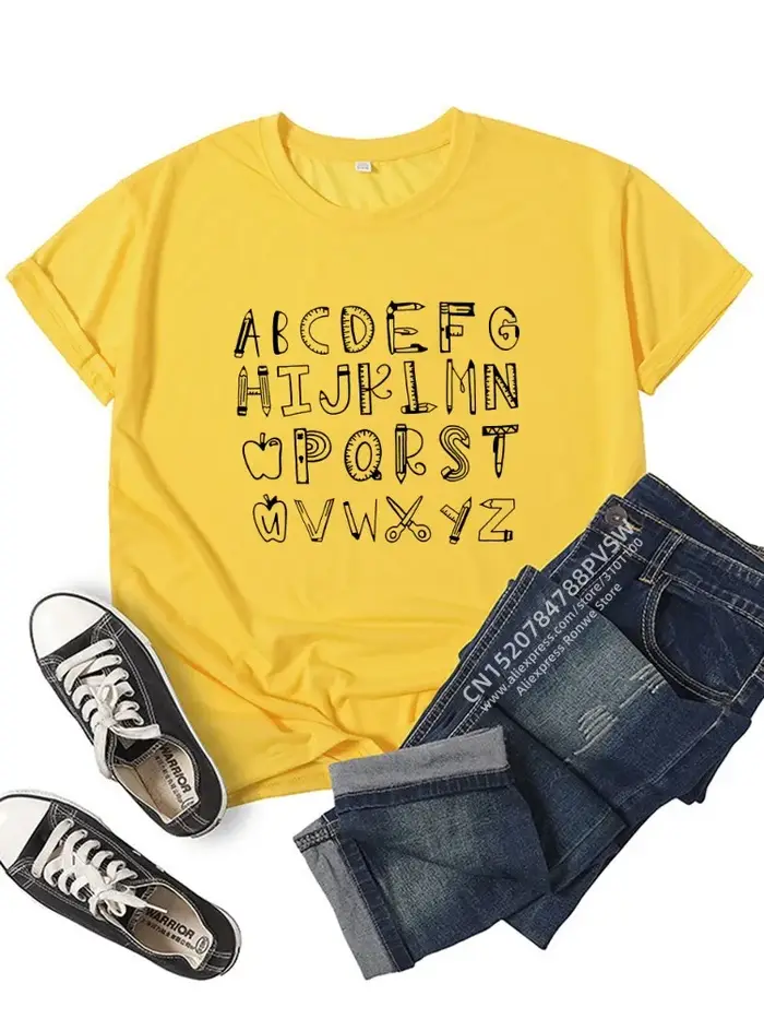 T-shirt graphique alphabet pour femme