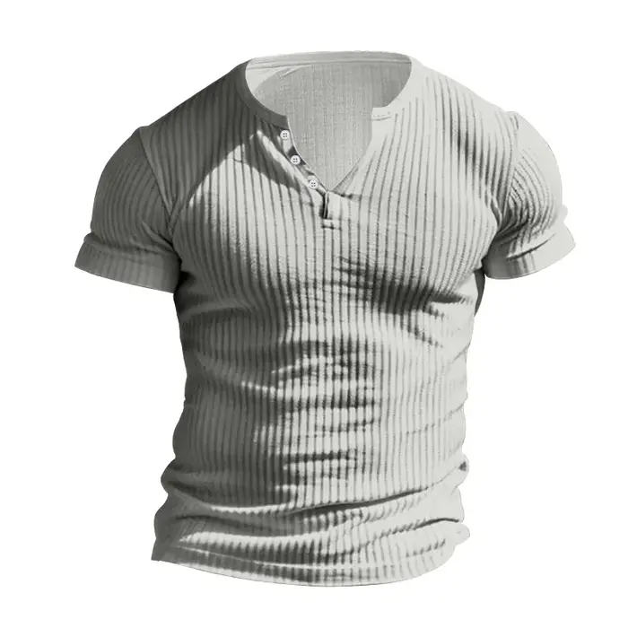 T-shirt Henley à Manches Courtes pour Homme, Coupe Cintrée, Col Rond, Couleur Unie, Décontracté, Été