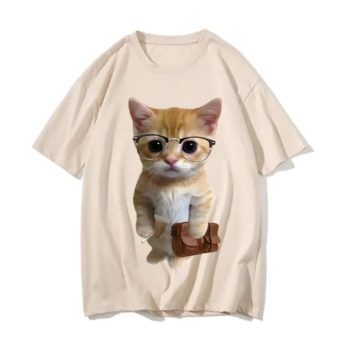 T-shirt graphique Cat Meme pour hommes et enfants, vêtements amusants, T-shirt Munchkin Kitty, Écono