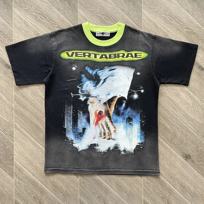 T-shirt décontracté à manches courtes pour hommes et femmes Vertabrae American Street Dark Rap Day Foot VERTEE5