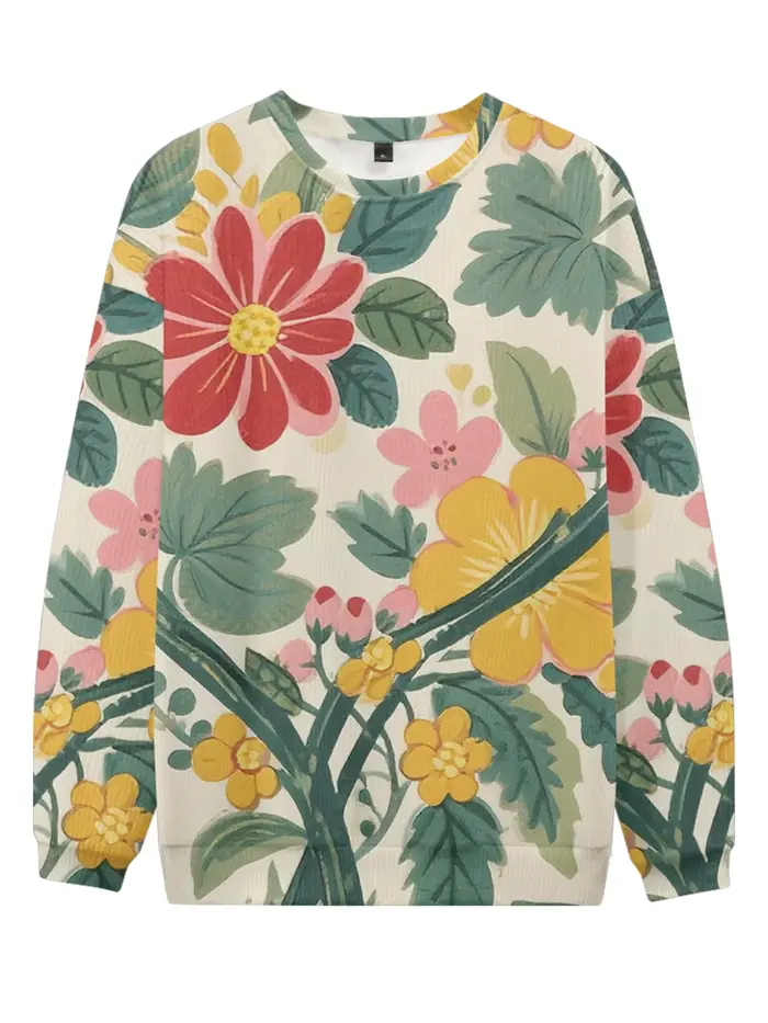 Sweat-shirt à col rond bleu doux avec imprimé Floral élégant