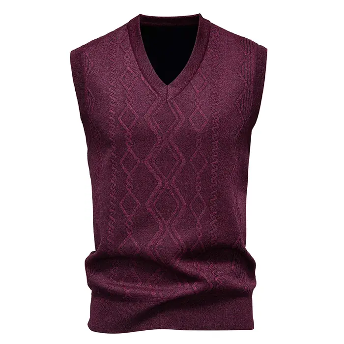 Pull sans manches à col en V pour homme, pull tricoté sans manches à col en V