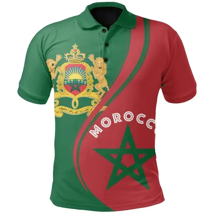 Polo à Manches Courtes avec Emblème National Marocain pour Homme et Femme