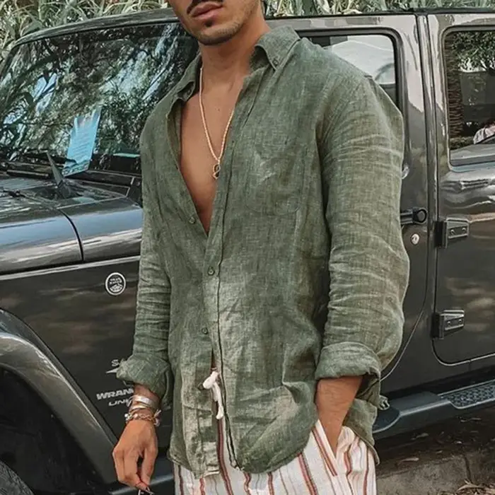 Chemise homme manches longues coupe régulière hommes décontracté surdimensionné ample simple boutonn