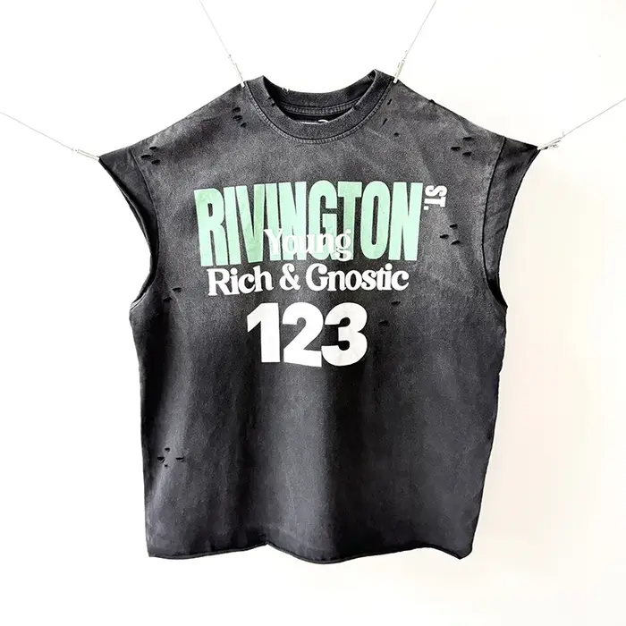 Haute qualité ample Vintage RRR123 manches coupées t-shirt hommes femme hauts à la mode t-shirt lavé