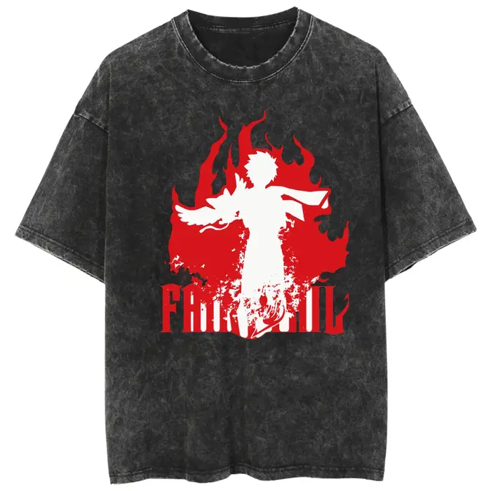 T-shirt délavé vintage avec logo du Groupe des Happy Cat de Fairy Tail