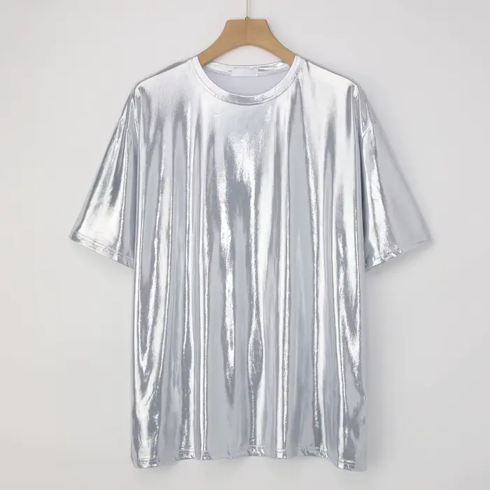 Été hommes brillant t-shirts or à manches courtes col rond T-Shirt hommes pullover décontracté hauts
