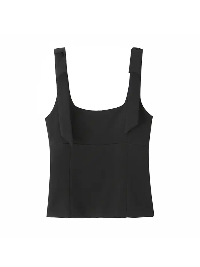 Femmes mode bretelles avec nœud ajusté débardeur col carré côté fermeture éclair femme Camis Mujer