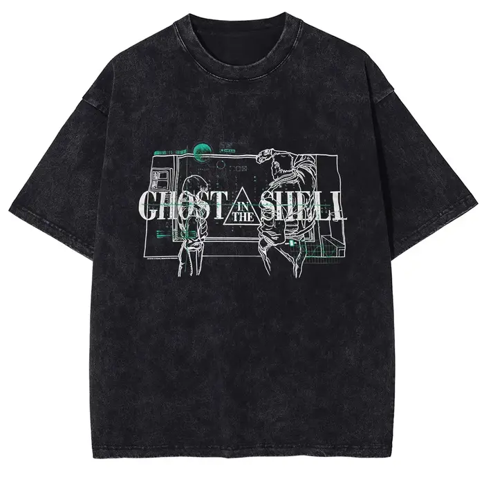 Ghost in the Shell Manga imprimé T-shirt pour hommes femmes vêtements Vintage lavé surdimensionné