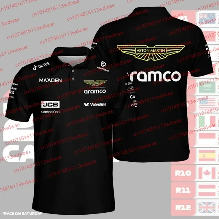 Aston Martin Racing Team Training Street Style Button Polo Shirt Fernando Alonso 14 Vêtements à manches courtes pour hommes et femmes