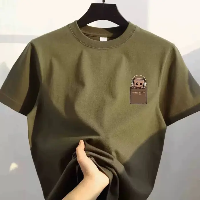 T-shirt en coton imprimé pour homme, style vintage américain, design simple, coupe ample, manches co