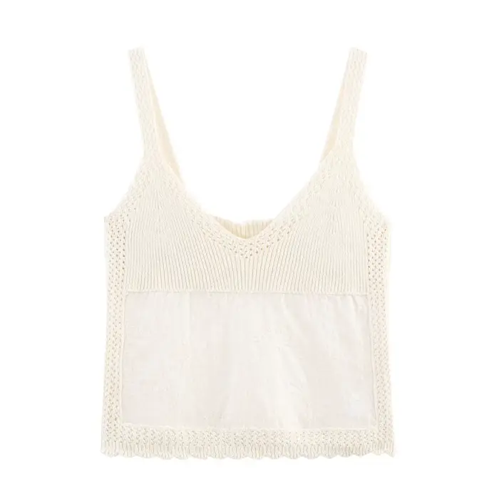 Haut Corset Patchwork brodé Boho Chic pour femme, débardeur court en Crochet, tricot d'été décontrac