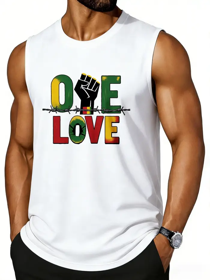 CLOOCL A Love and Peace Reggae Fist Design Débardeur imprimé à la mode pour hommes