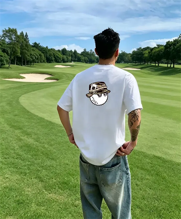 T-shirt de luxe coréen 2026 à imprimé graphique de golf pour homme et femme, col rond, en coton, vêt