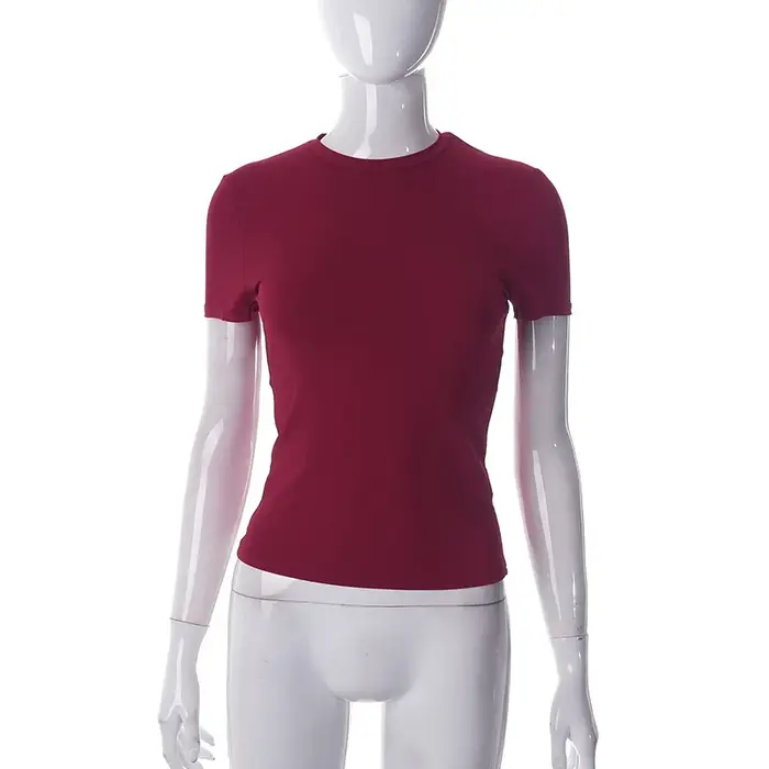 2025 été mode nouveau femmes couleur unie Simple décontracté à manches courtes T-shirt doux complet Match chaud basique