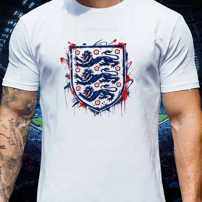 T-shirt unisexe pour le jour du match, motif rétro Angleterre, écusson des Trois Lions, coton, perso