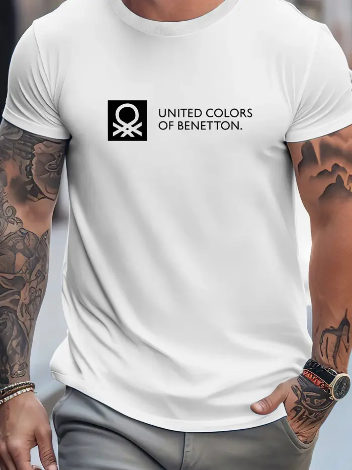 T-shirt Homme BENETTON Décontracté Tendance Manches Courtes Imprimé T-shirt de Marque Haut d'Été Style Urbain