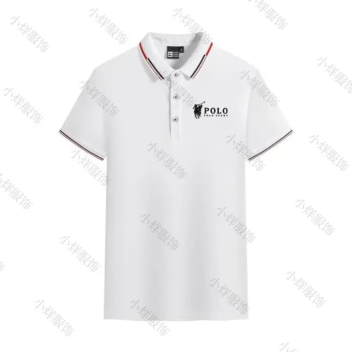 Polo pour homme à col rayé, logo cheval classique, manches courtes, décontracté, respirant, noir, pour le sport et le quotidien