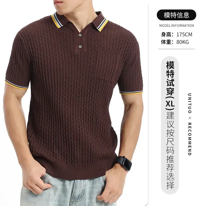 Polo en maille de soie glacée à revers pour homme