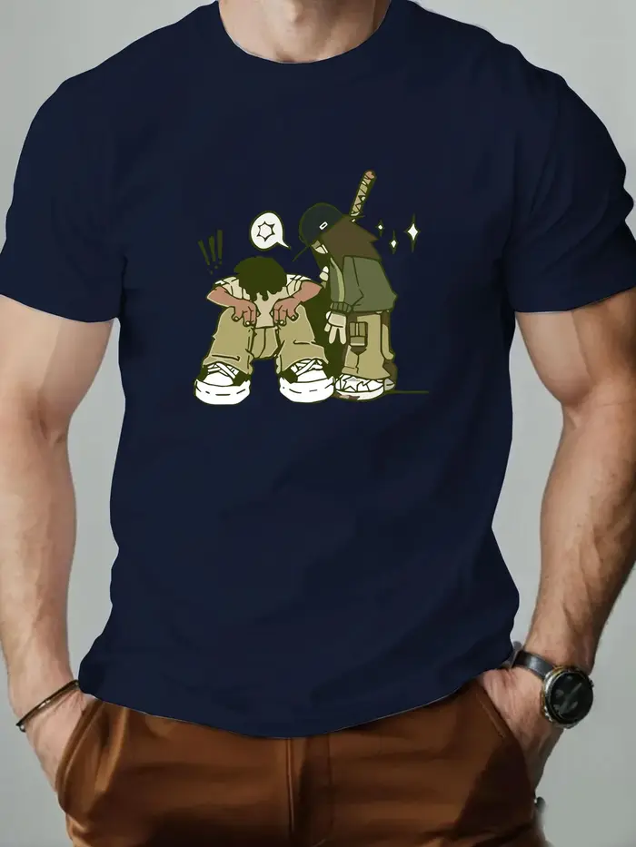 T-shirt en coton pour hommes Style Hip-hop T-Shirts imprimés de dessins animés col rond respirant Streetwear mode