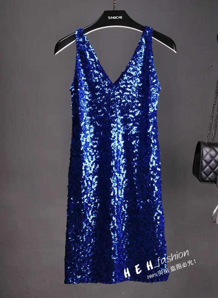 Marée paillettes sans manches gilet rendre Double col en v dos nu Sexy scène dîner fille robes