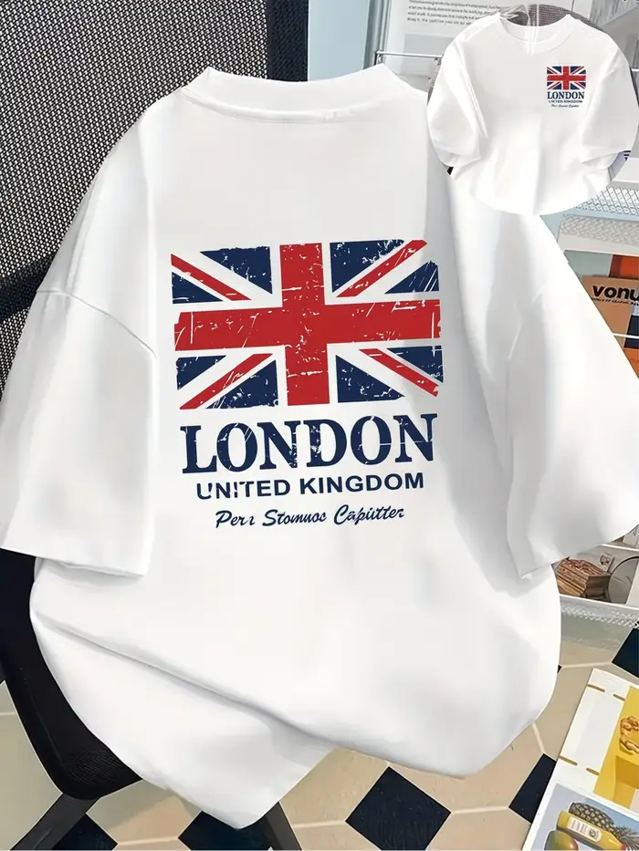 T-shirt graphique drapeau britannique Londres Royaume-Uni pour hommes et femmes, manches courtes, dé