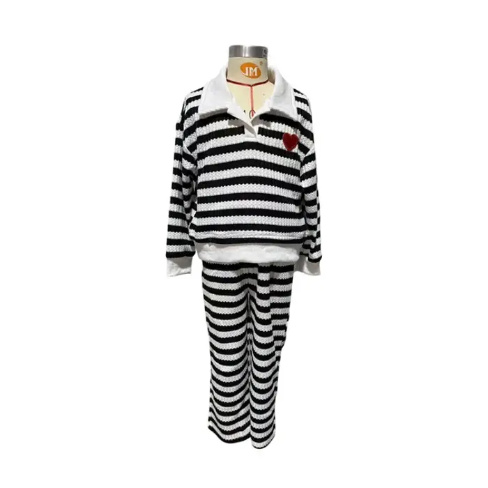 Ensemble deux pièces pour enfants, T-shirt à manches longues et col Polo rayé noir et blanc, nouvelle collection printemps/été 2026