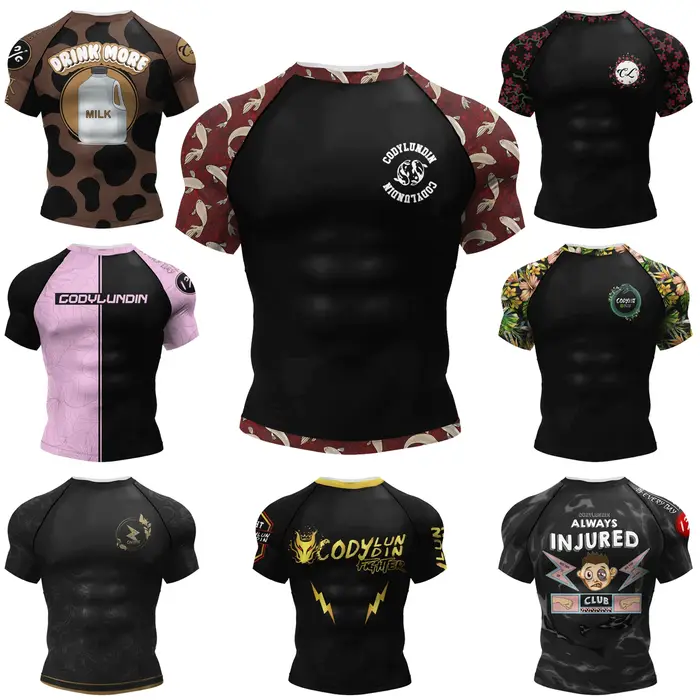 Conception populaire personnelle Sublimation à manches courtes noir No Gi BJJ Jiu Jitsu Rashguard co
