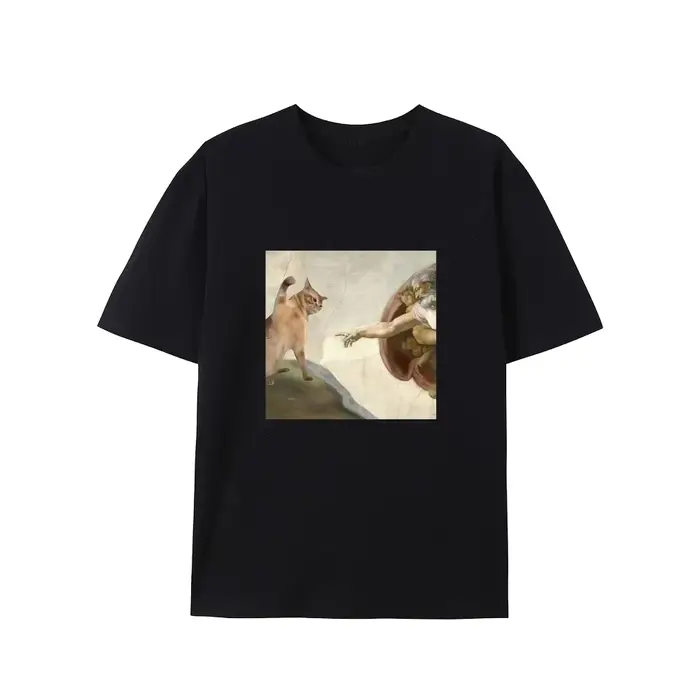 Chat humoristique et Adam Creation parodie graphique T-Shirt décontracté col rond coupe manches courtes pour adulte été