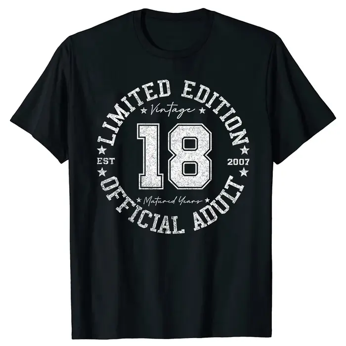 Cadeaux officiels pour adultes de 18 ans Vintage 18e anniversaire t-shirts graphique coton Streetwear