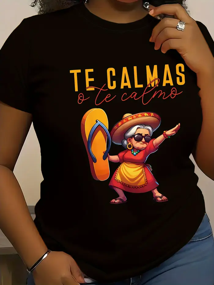 Mexican Mama Print T-Shirt pour femme – Haut décontracté à manches courtes et col rond en tissu tricoté en polyester